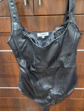 Poplush Black Lace-Trim Bodysuit